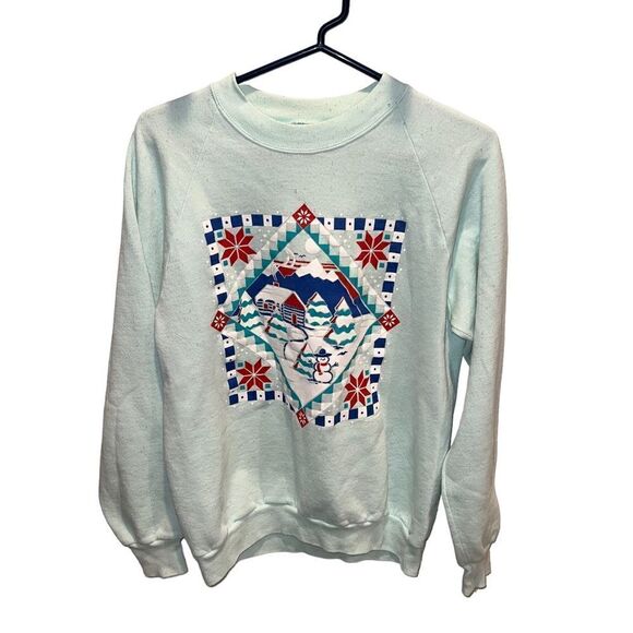 Jerzees vintage made in the USA ice blue sweatshirt with winter graphic print - Picture 1 of 5